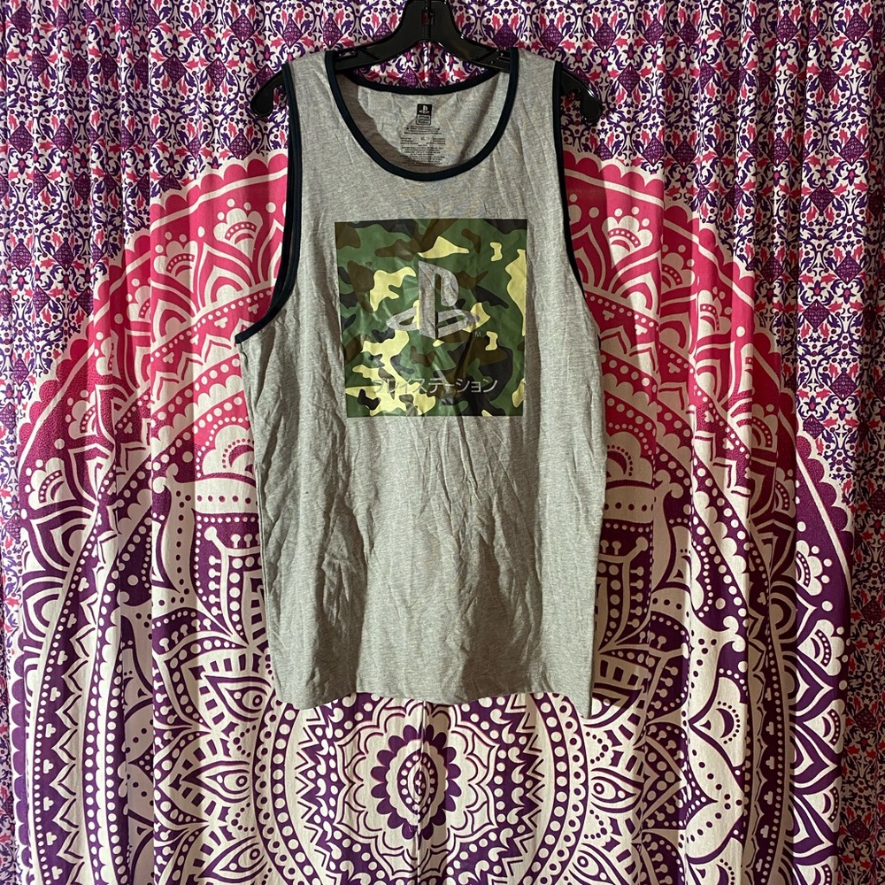 PlayStation Gray Camoflauge Japanese Tank Top Mens XL